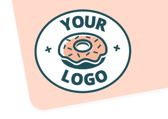 Pink and green logo with donut illustration wtih title written Your Logo