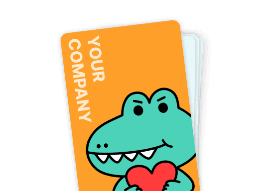 Carte de visite orange et verte avec illustration de crocodile et texte écrit Your Company