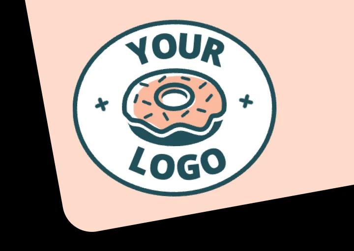 Pink and green logo with donut illustration wtih title written Your Logo