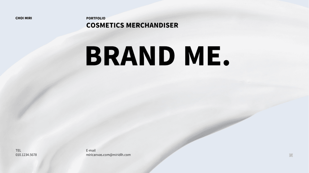 Couverture de présentation intitulée Brand Me, avec une photo d'un produit cosmétique écrasé