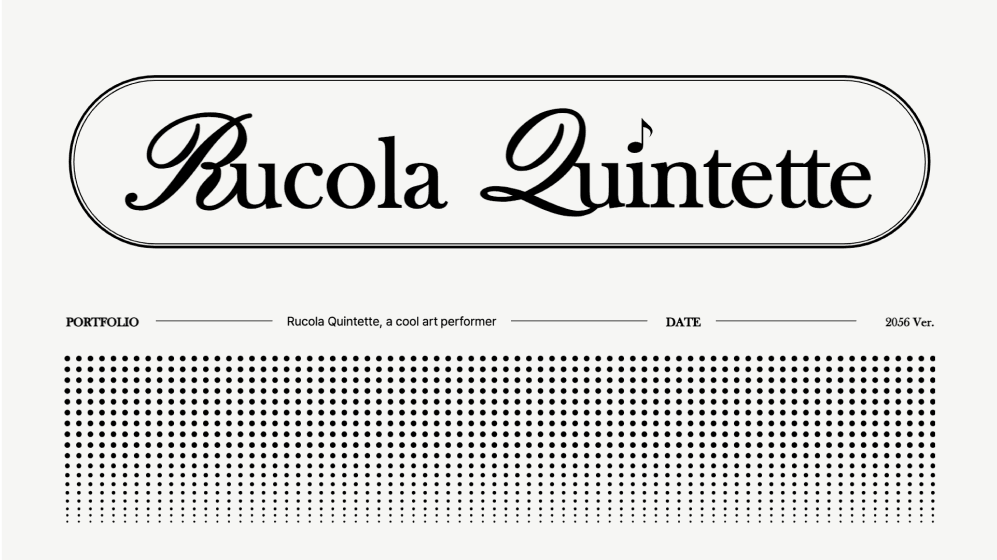 Portada de presentación titulada Rucola Quintette con imagen punteada en la parte inferior