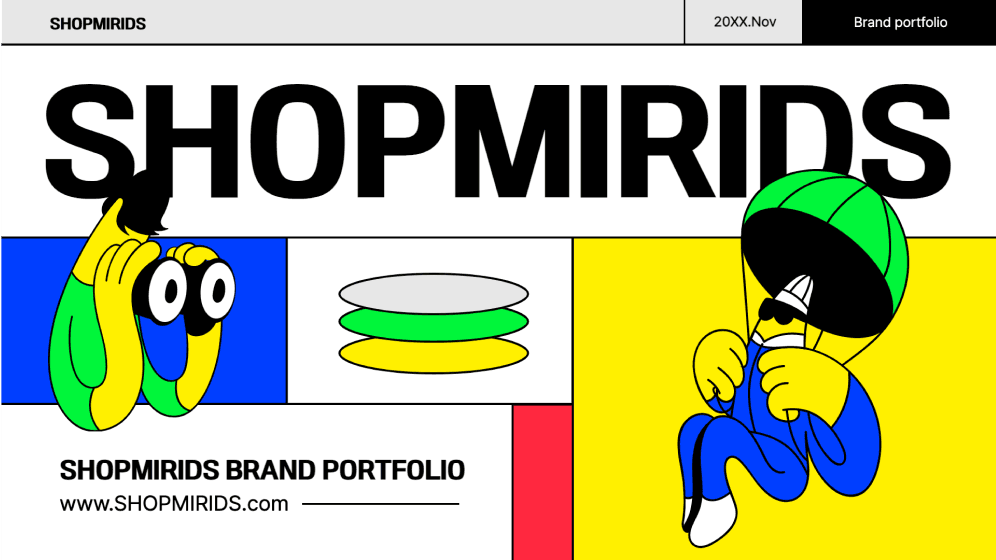 Capa de apresentação elegante com o título SHOPMIRIDS e o subtítulo SHOPMIDIDS brand portfolio