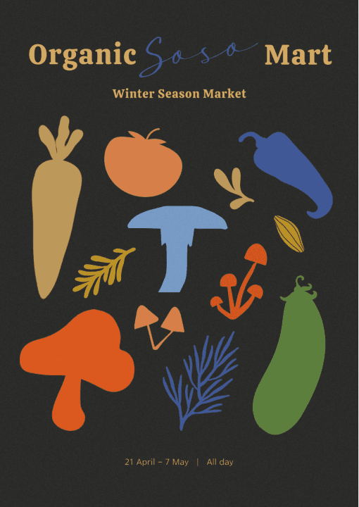 poster d'illustration de légumes pour un marché aux puces