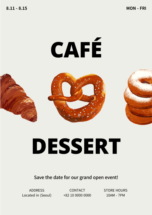 Um cartaz para um café, com uma imagem de diferentes pães e um texto com o nome do café