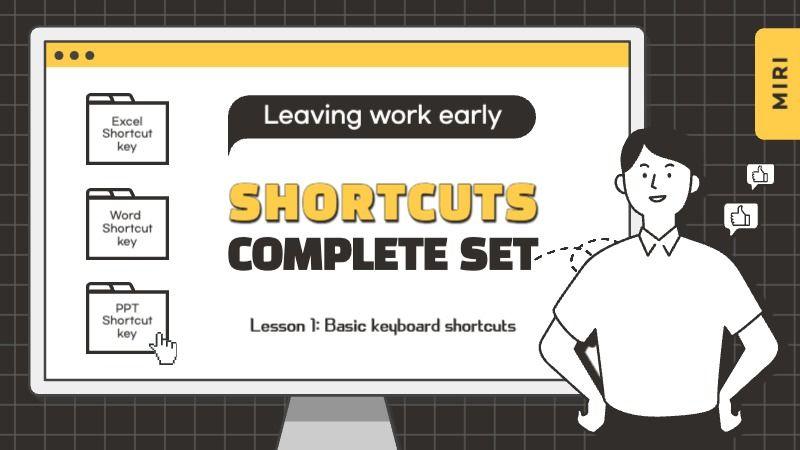 Illustrated workplace shortcut set in inky yellow YouTube thumbnails