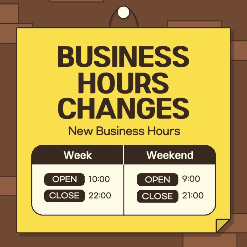 Cute brown brick wall yellow paper concept for business hours changes