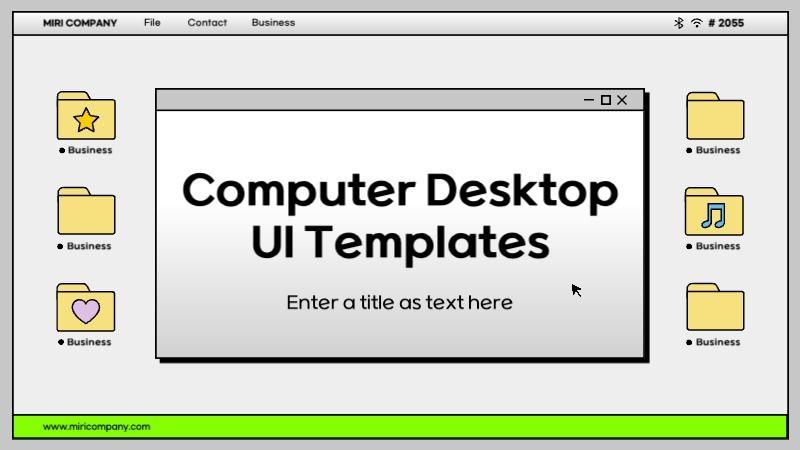 Simple computer desktop UI in gray and chartreuse colors Company Profile