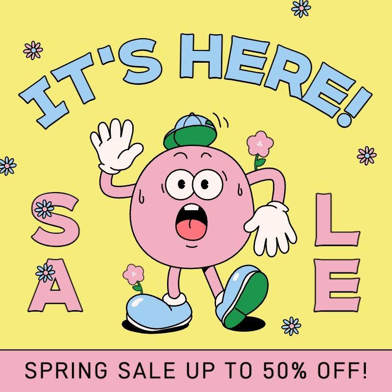 Pop art springtime sale ad in yellow and pink