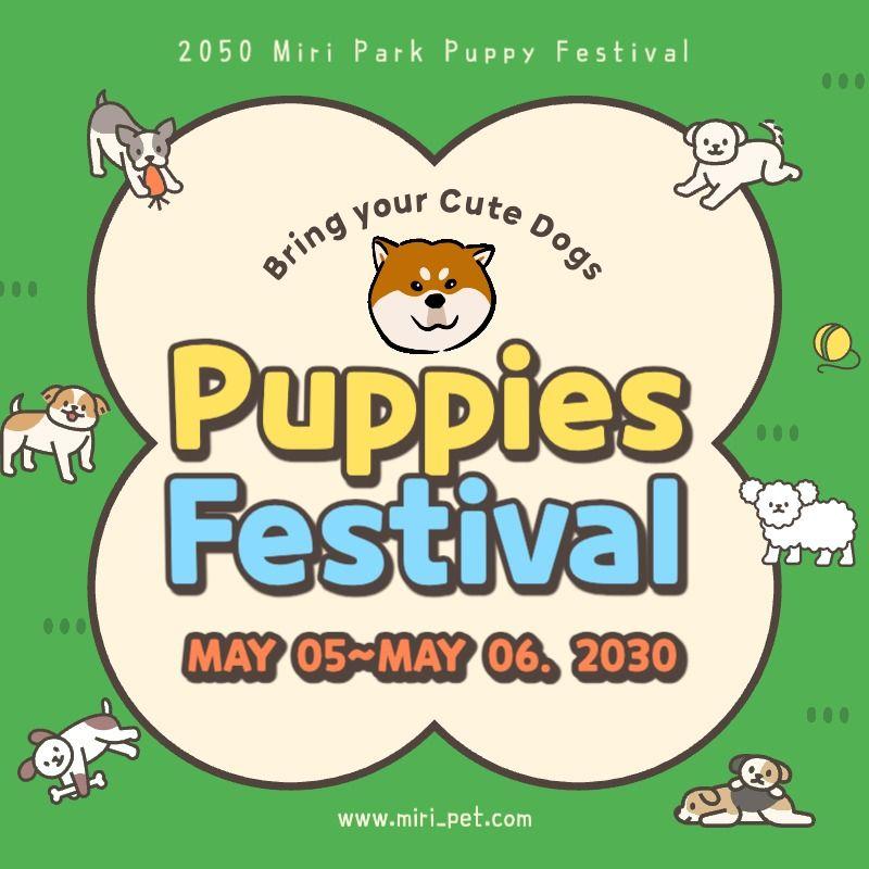 Pet Fest with a cute green puppy illustration