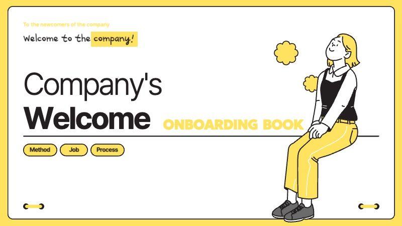 Minimalist new hire onboarding deck in yellow and black